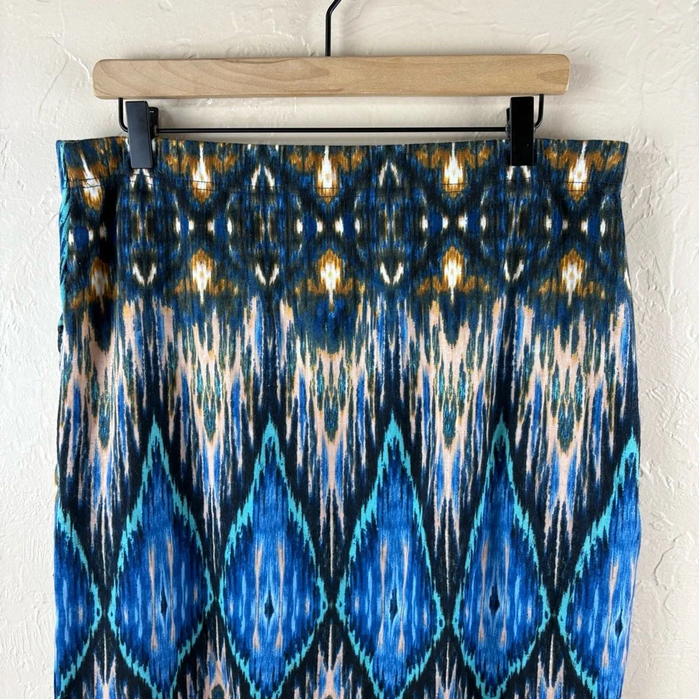 Wrangler Blue Patterned Women's Skirt Knit Faux Wrap Western Large Knee Length - Picture 4 of 6